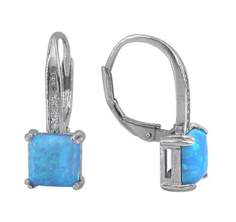 Sterling Silver Blue Opal Square Leverback Earrings - Click Image to Close